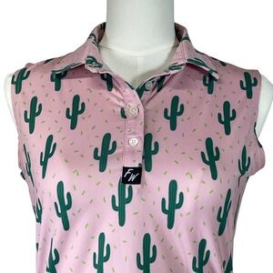 Full‎ Wedge Golf Pink Cactus Print Sleeveless Athletic Polo Shirt Womens